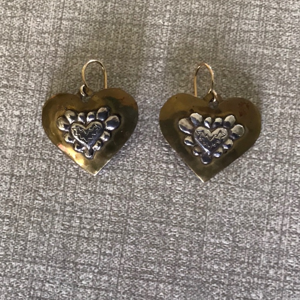 Jeep Collins retired vintage brass and sterling silver heart earrings